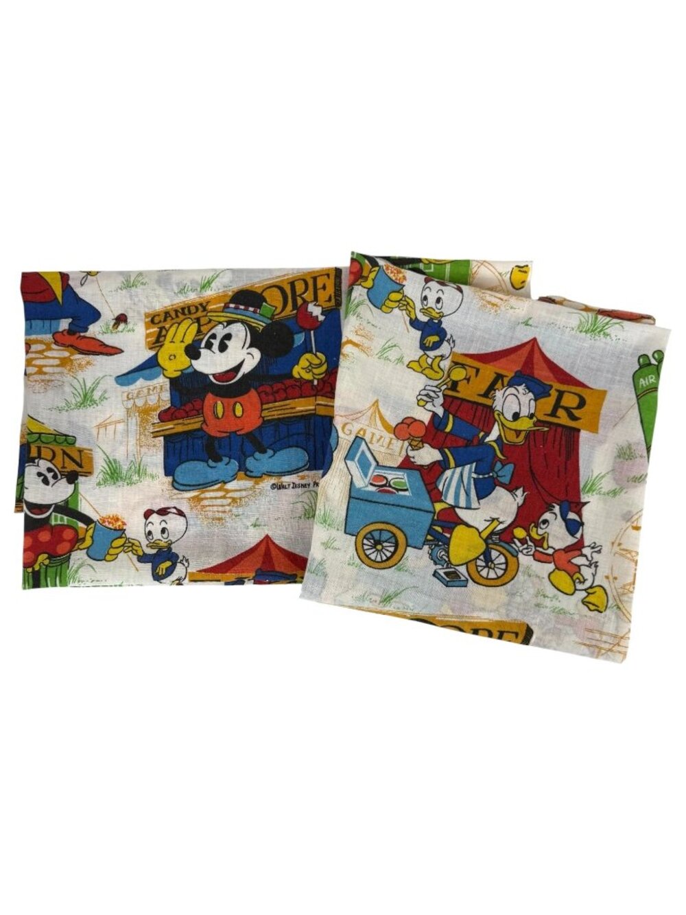 Vintage Walt Disney Productions Mickey Mouse Fabric Carnival Theme 2 Piece 32x21